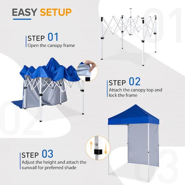 EAGLE PEAK 5 ft. x 5 ft. Blue Pop Up Canopy with 1 Removable Sunwall  E25SW1-BLU-AZ - The Home Depot
