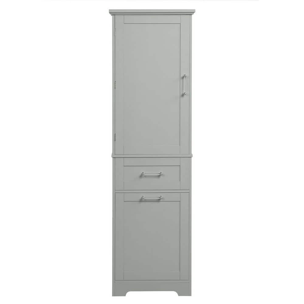 20 in. W x 13.5 in. D x 68.4 in. H Gray Tall Linen Cabinet with 2-Different Size Drawers and Adjustable Shelves
