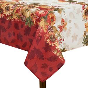 70 in. W x 70 in. L Round Multi Color Swaying Leaves Bordered Fall Tablecloth