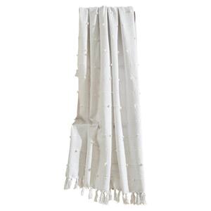 Boho White Single Tufted Cotton Woven Tassel Fringe Throw Blanket 50 in. x 60 in.