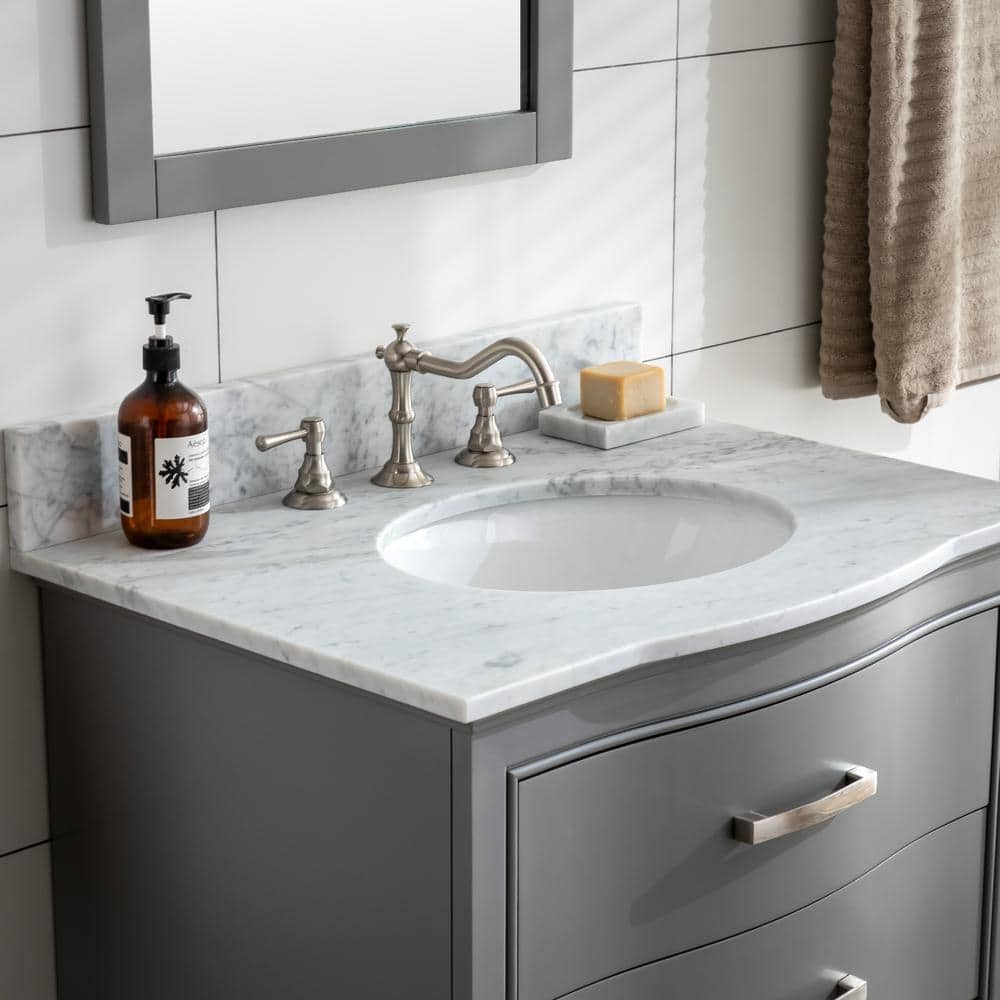 Monroe 30'' Gray Solid Wood Vanity with Marble Top