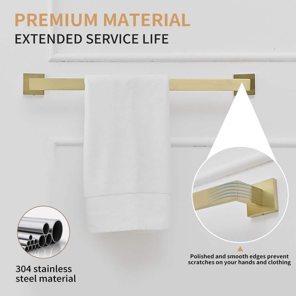 Brushed Gold 24-Inch Stainless Steel Wall Mounted Towel Bar