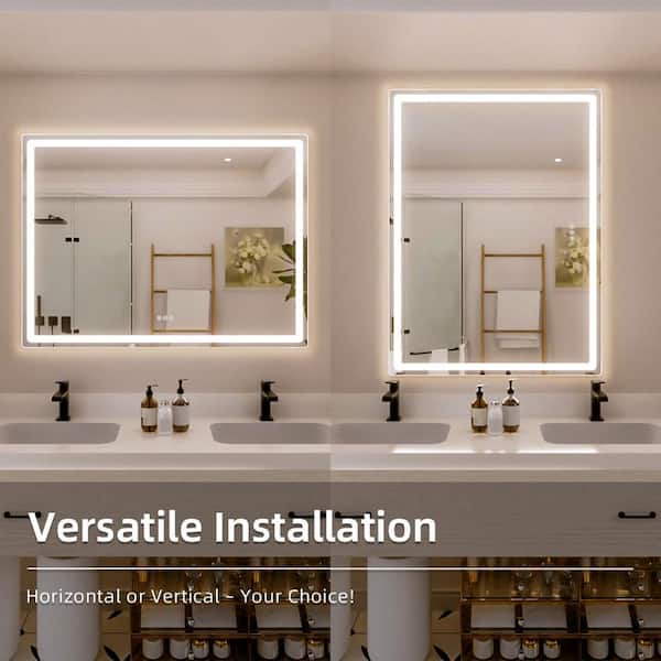 Rina 30 in. W x 36 in. H Rectangular Frameless LED Wall Bathroom Vanity Mirror with Sleek Silver Finish