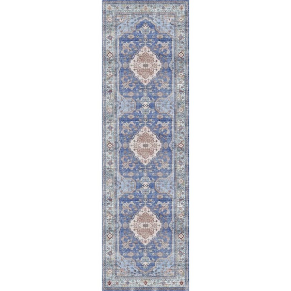 Nourison Fulton Blue 2 ft. x 8 ft. Center Medallion Traditional Kitchen ...