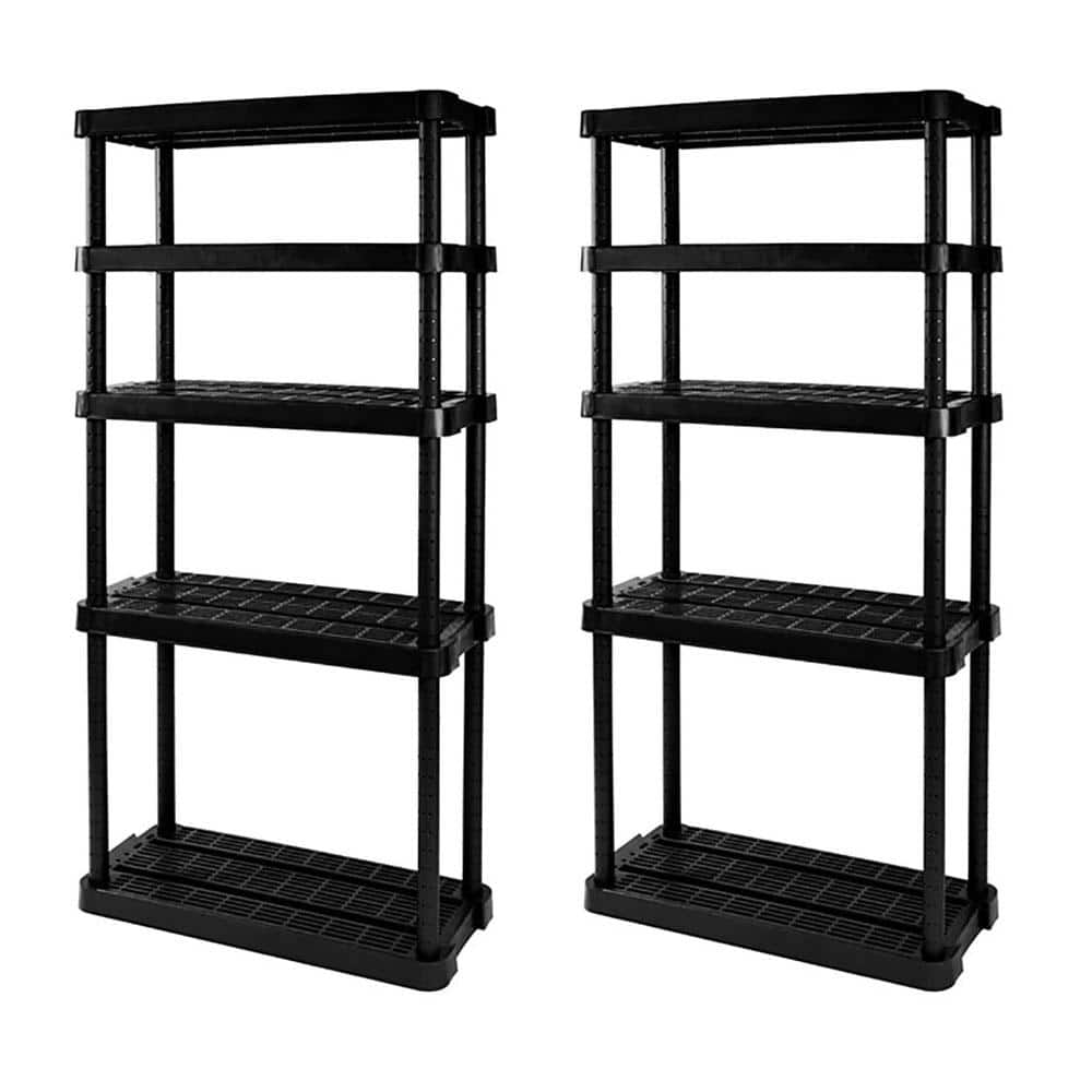 GRACIOUS LIVING 2-Pack Black 5-Tier Plastic Garage Storage Shelving Unit  (32 in. W x 72 in. H x 14 in. D) 2 x 91066MAXIT-1C - The Home Depot