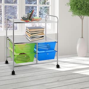 Steel Multi-Functional Shelves Rolling Storage Cart with 4 Drawers