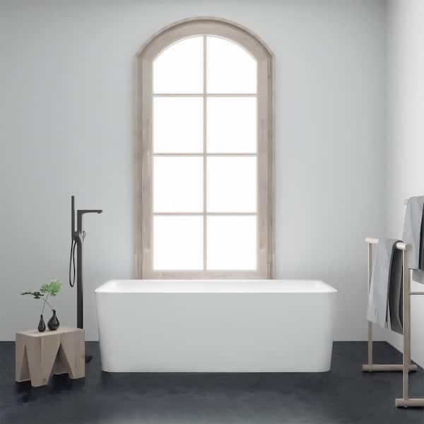 Getpro 55 in. Acrylic Alcove Freestanding Flatbottom Non-Whirlpool Rectangle Soaking Bathtub in White