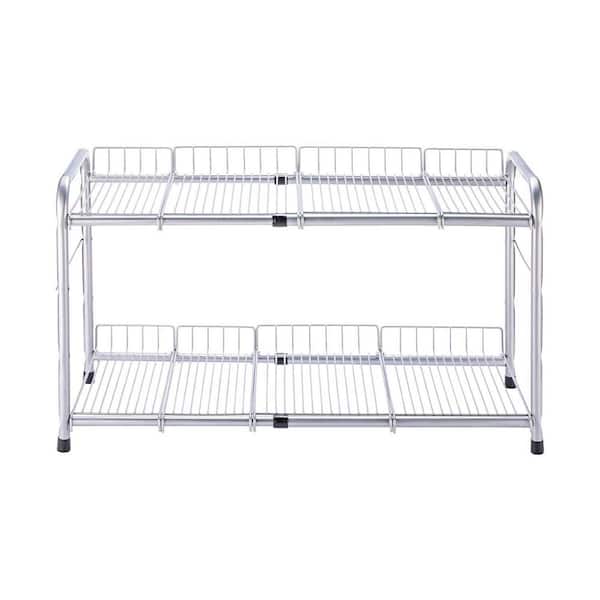 17-25 in. Expandable Under Sink Organizer for Kitchen Bathroom in Silver Powder Coated, 2-Tier Storage Rack