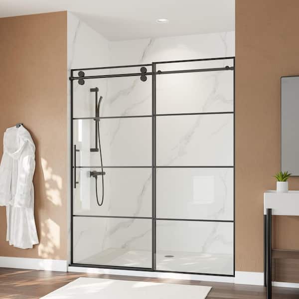 60 in. W x 72 in. H Sliding Framed Shower Door in Matte Black with 5/16 in. (8 mm) Clear Glass