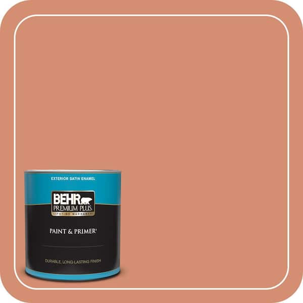 BEHR PREMIUM PLUS 1 qt. #ICC-63 Terra Cotta Pot Satin Enamel Exterior Paint & Primer