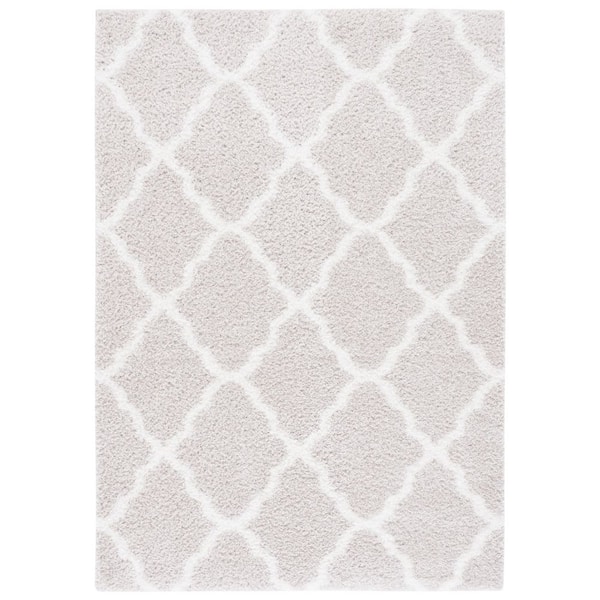 Tahoe Shag 7 ft. x 9 ft. Silver/White Trellis Diamond Area Rug