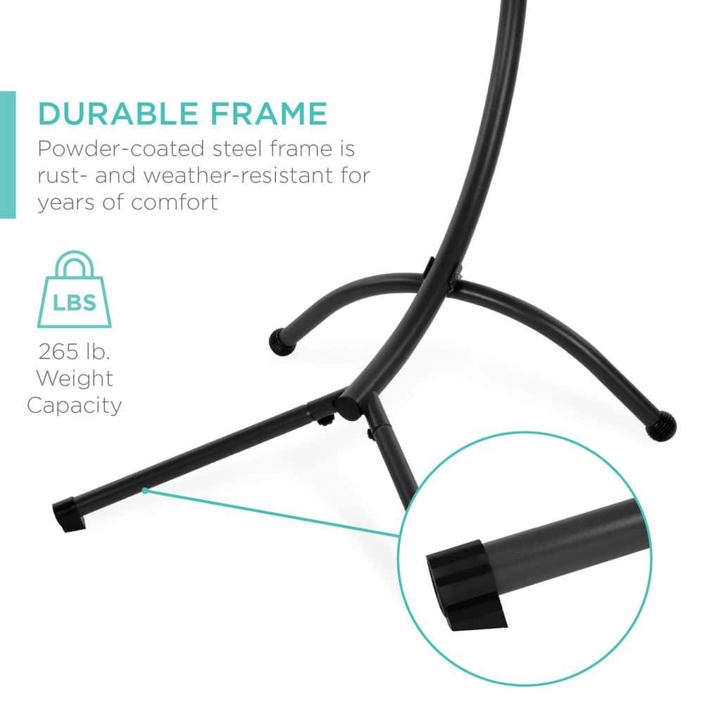 Teal Hanging LED-Lit Curved Chaise Lounge Chair with Canopy and Stand