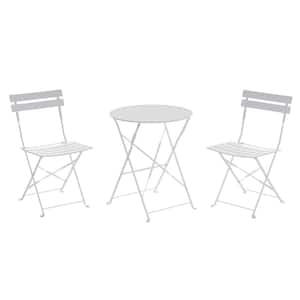 3-Piece Metal Outdoor Bistro Set, Foldable Patio Table and Chairs, White