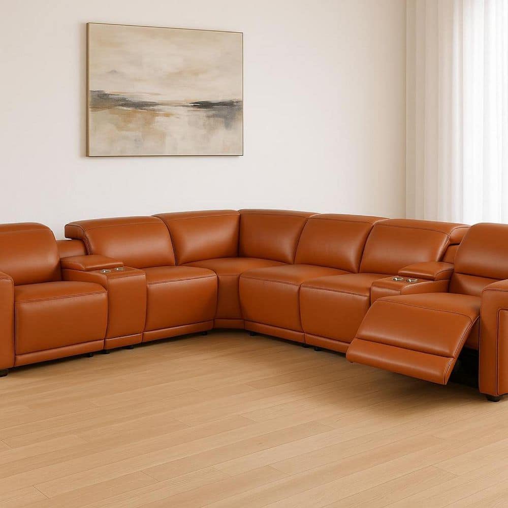 151.00 in. Flared Arm 8-Piece Leather L-Shaped Sectional Sofa in. White price history on PriceWatchPro
