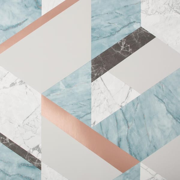Boutique Marblesque Geo Jade and Rose Gold Removable Wallpaper Sample