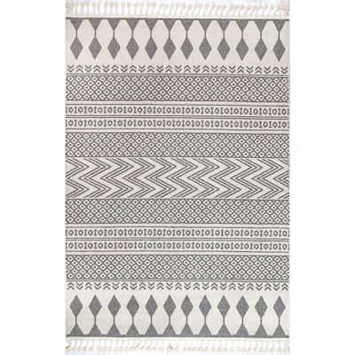 5 by 7 Flax E By Design Ikat'S Meow Geometric Print Outdoor Rug 