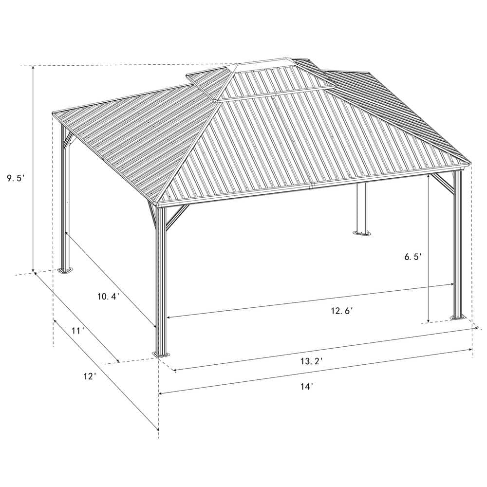 Caesar 12x14 Dark Brown Aluminum Permanent Gazebo with Netting and Curtains