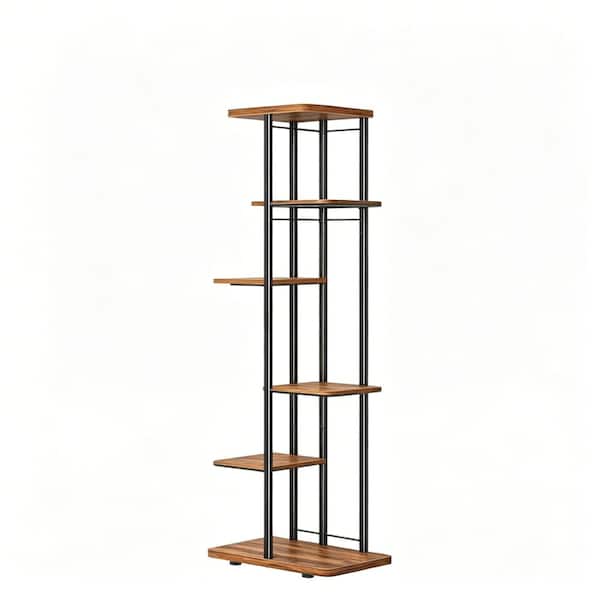 6-tier brown metal plant shelf, tall corner design. Suitable for indoor, patio and balcony plant display.