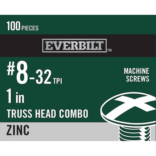 Everbilt #8-32 x 1 in. Combo Truss Head Zinc Plated Machine Screw (100-Pack)