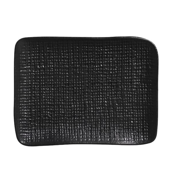 7.08 in. Matte Black Stoneware Rectangular Platter Juta (Set of 4)