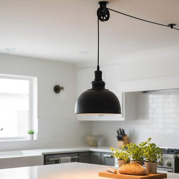 1-Light Black Plug-In Pendant Light, 16 ft. Industrial Hanging Light with Plug-In Cord and On/Off Switch for Kitchen