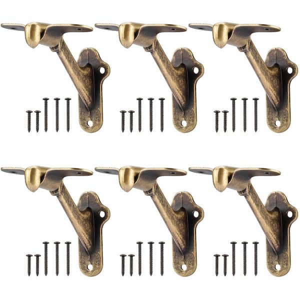 3 in. Heavy Duty Hand Rail Brackets for Stairways Railing with Screws, Antique Brass (6-Pack)