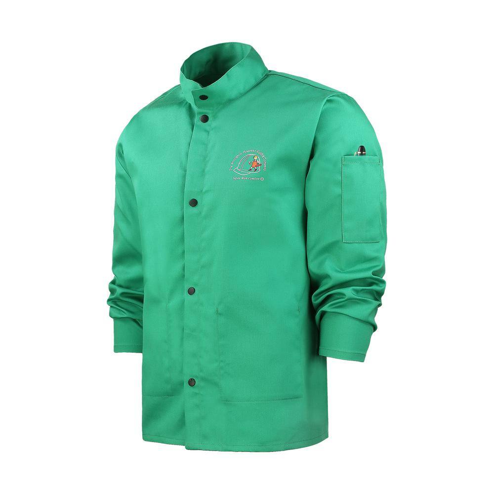 Highly Visible Unisex Green Large Flame Resistant Cotton Light-Weight Welding Jacket w/ Snap Buttons and Inside Pockets price history on PriceWatchPro