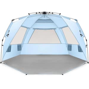 Beach Tent Easy Up 99" Wide for 4-6 Person Sun Shelter - Extended Zippered Porch Included Blue