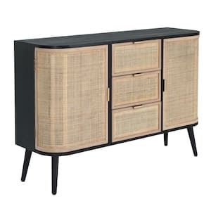 Brown and Black Wood Top 16 in. Sideboard with 3 Drawers and 2 Doors