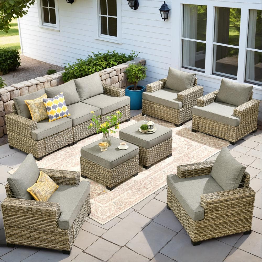 Kelleys 9-Piece Wicker Modern Outdoor Patio Conversation Sofa Seating Set with Dark Grey Cushions price history on PriceWatchPro