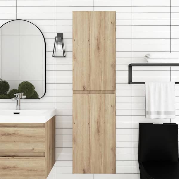 16 in. W x 12 in. D x 59 in. H Bathroom Storage Wall Cabinet in Oak