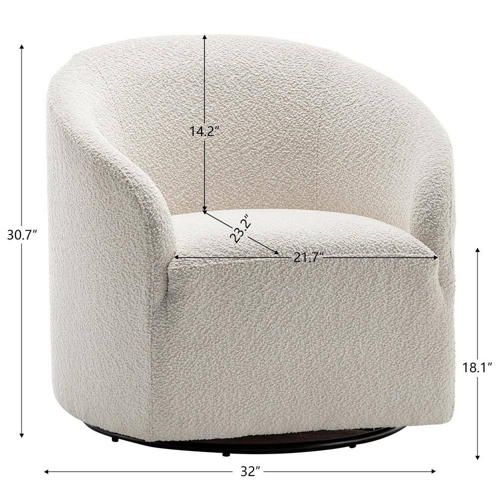 White Boucle Upholstered Swivel Barrel Accent Chair