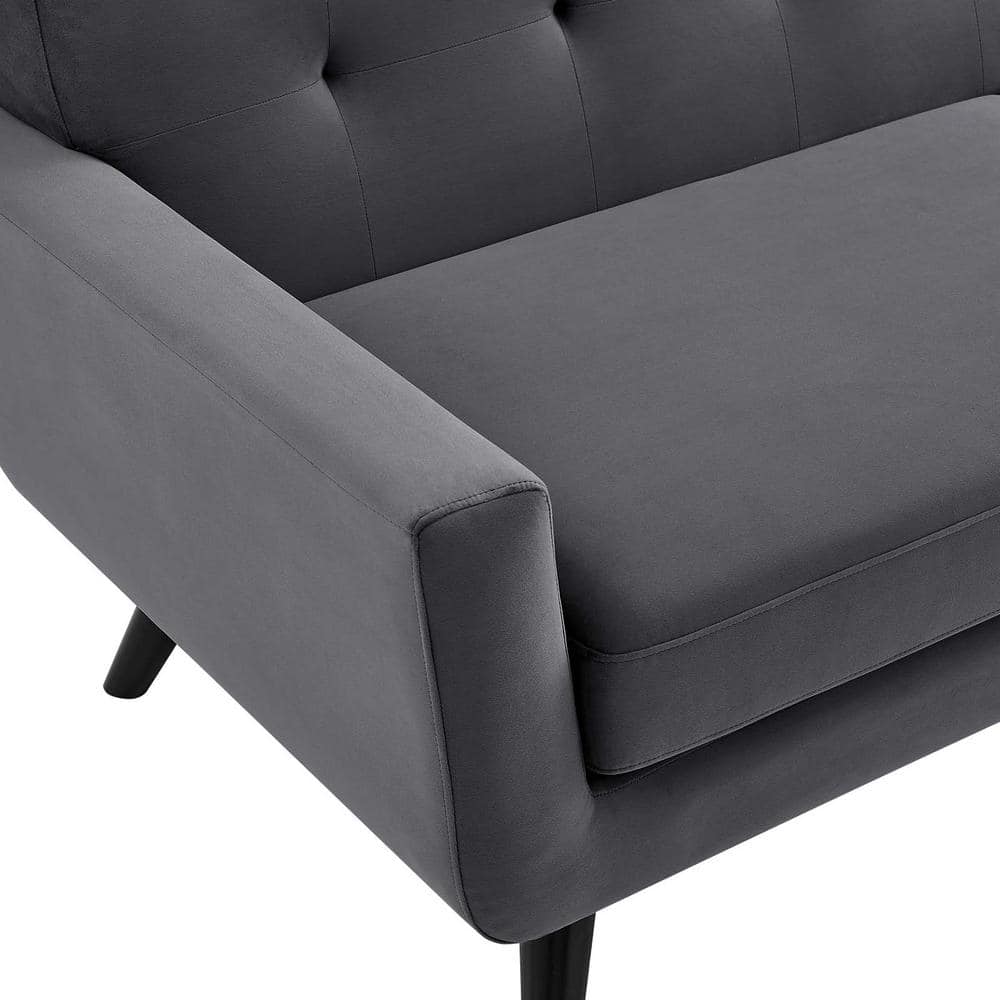 Sloane 40" Gray Velvet Tufted Accent Chair with Black Wood Legs