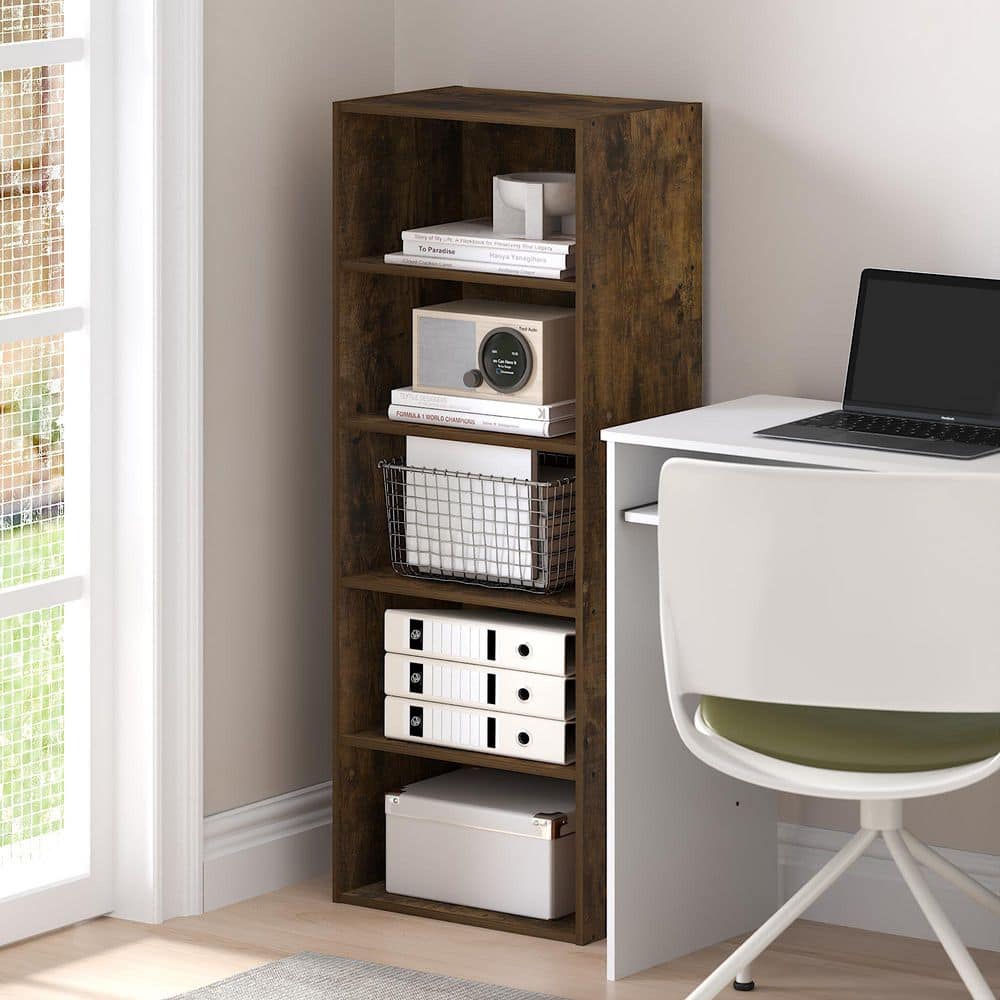 Furinno Basic 43.66 in. Tall Amber Pine Wood 5-Shelf Bookcase