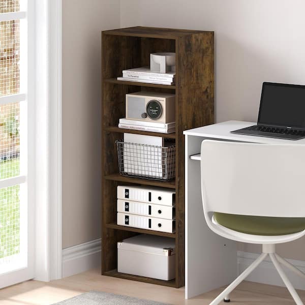 Basic 43.66 in. Tall Amber Pine Wood 5-Shelf Bookcase