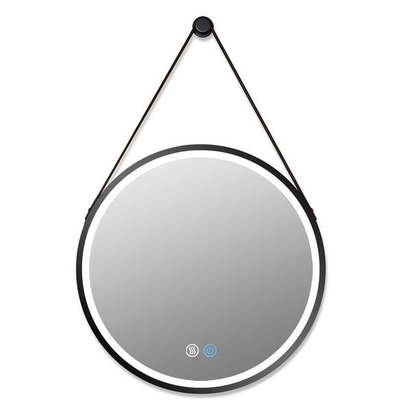 WELLFOR 32 in. W x 32 in. H Round Metal Framed Anti-Fog LED Wall Bathroom Vanity Mirror in Black