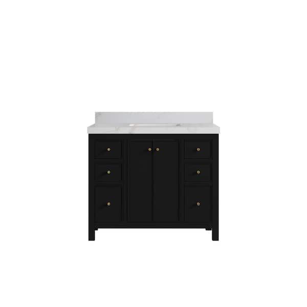 Willow Collections Chicago 42 in. W x 22 in. D x 36 in. H Single Sink Bath Vanity in Black with 2 in. Calcutta Sienna Qt. Top