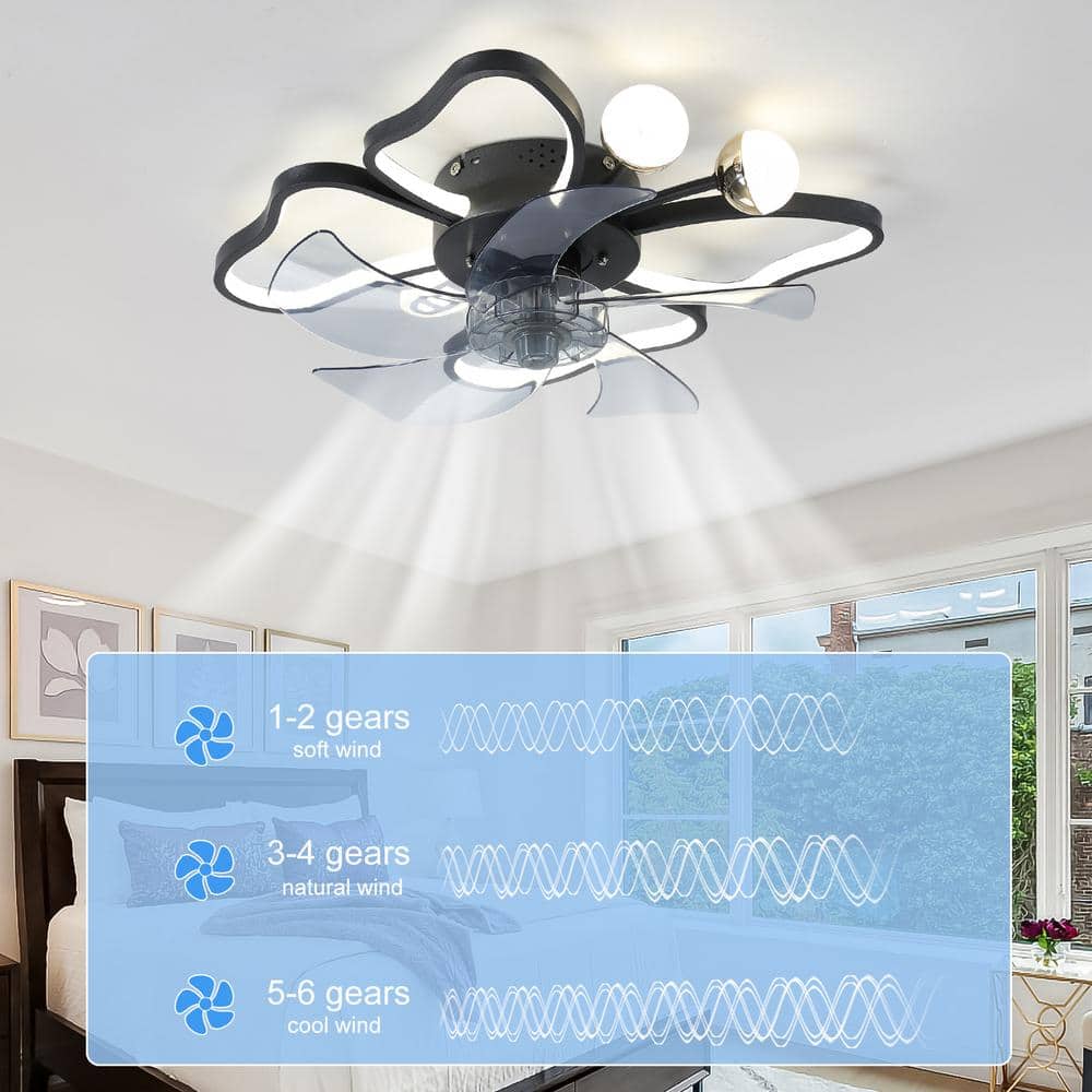 Black Butterfly Shape Flush Mount Ceiling Fan with LED Lights and Remote