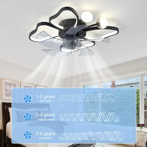 19.7 in. LED Ceiling Fan with Lights and Remote,Dimmable Quiet Butterfly Ceiling Fans Lamp for Bedroom Kids Black Indoor