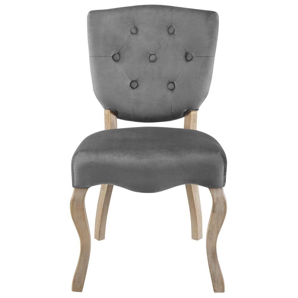 Elegant Gray Velvet Upholstered Side Chair with Weathered Wood Legs