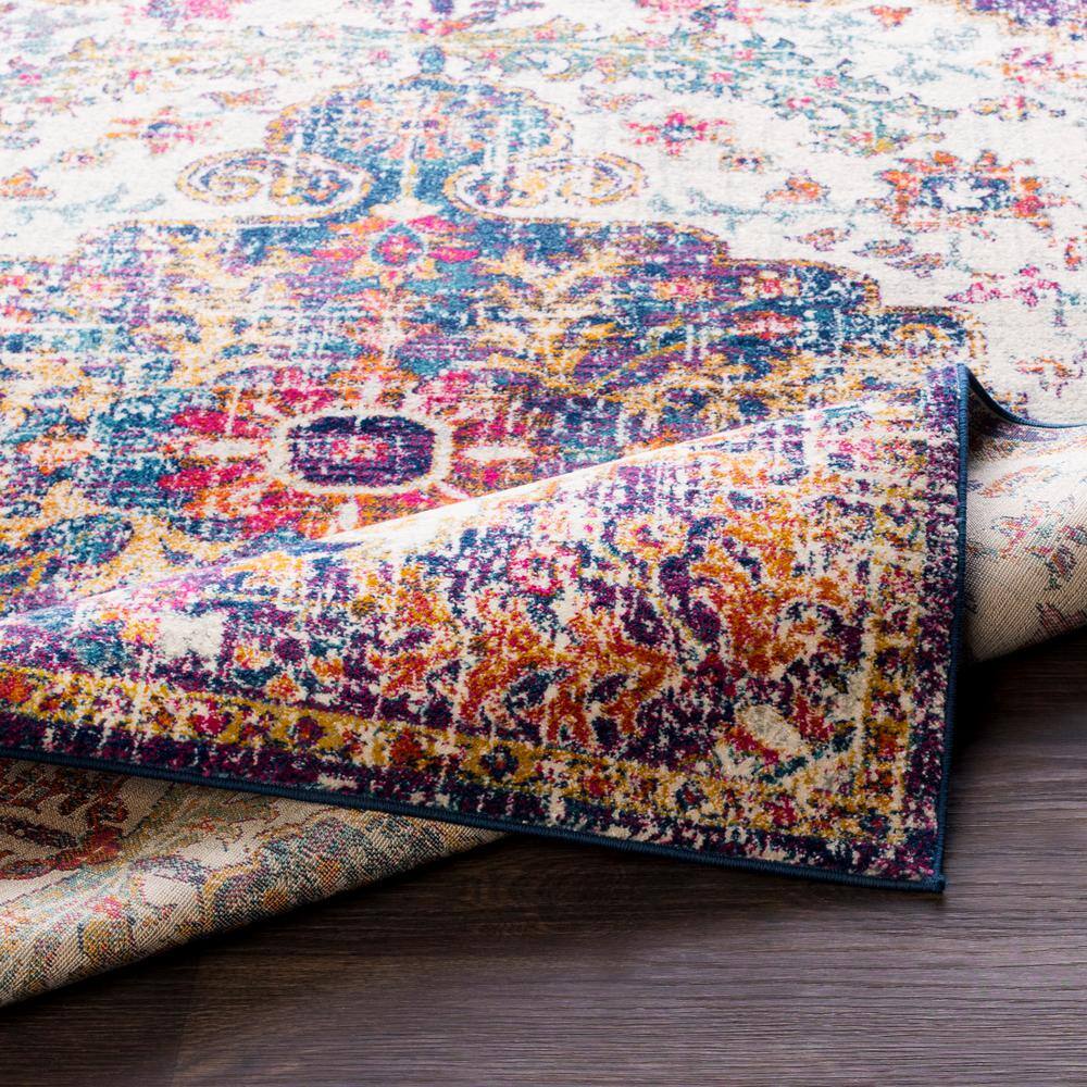 Harput Vintage Medallion Blue Synthetic Area Rug, 2' x 2'11"