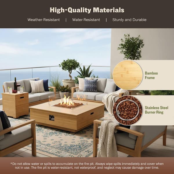 Kinger Home Harmony 43 in. Canary Bamboo Outdoor Fire Pit Table
