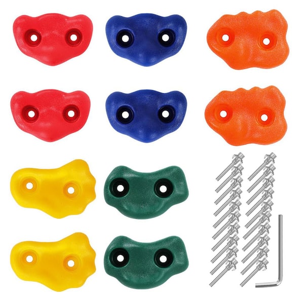 Multi-Colored Rock Wall Climbing Holds for Kids, 10-Pack, Indoor and Outdoor Play Set Accessory