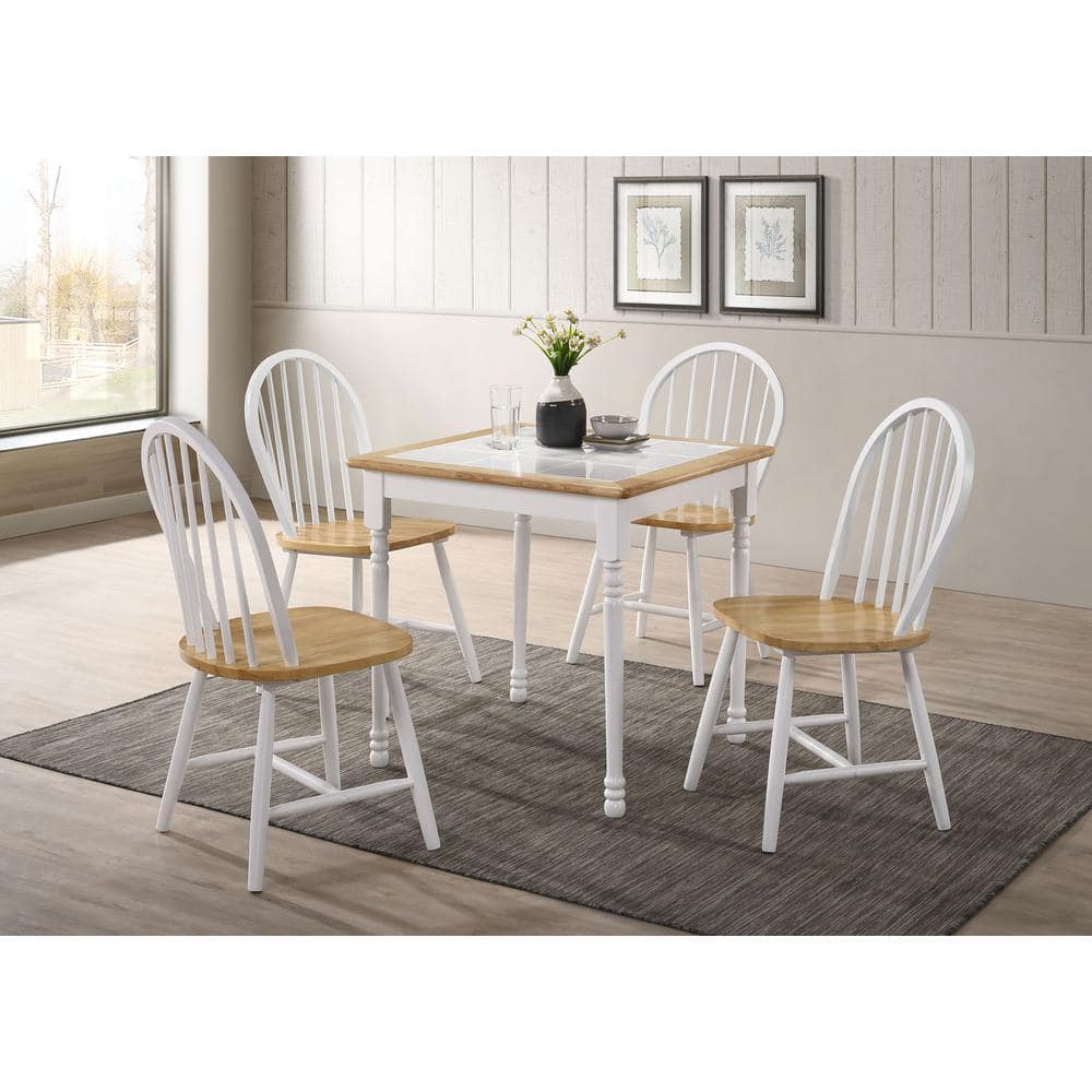 White and Natural Brown High Back Windsor Side Chair