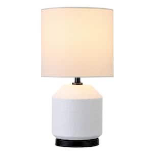 Esther 15.13 in. Matte White and Blackened Bronze Patterned Ceramic Mini Table Lamp with Fabric Shade