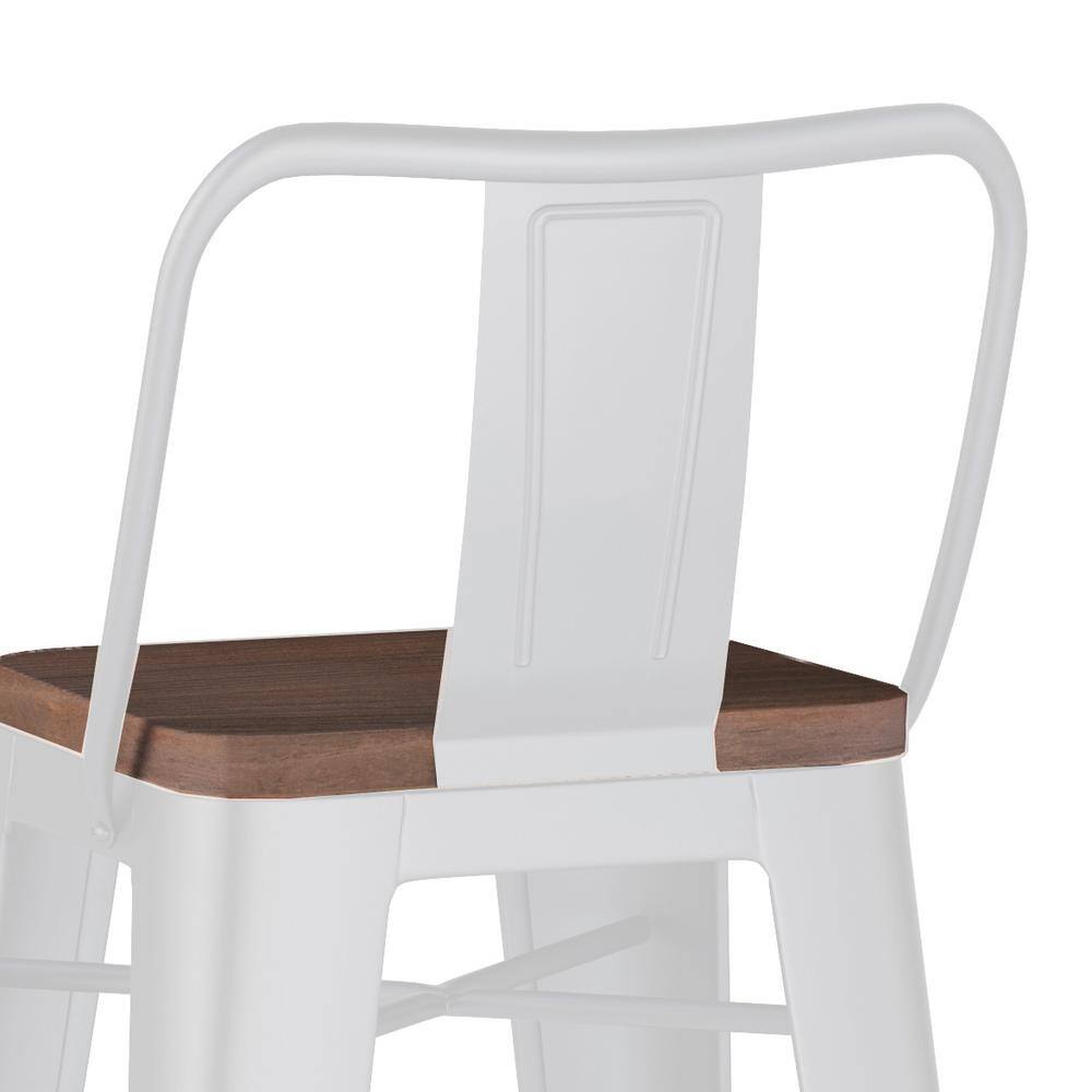 Rayne White 30 Inch Industrial Metal and Wood Bar Stool Set