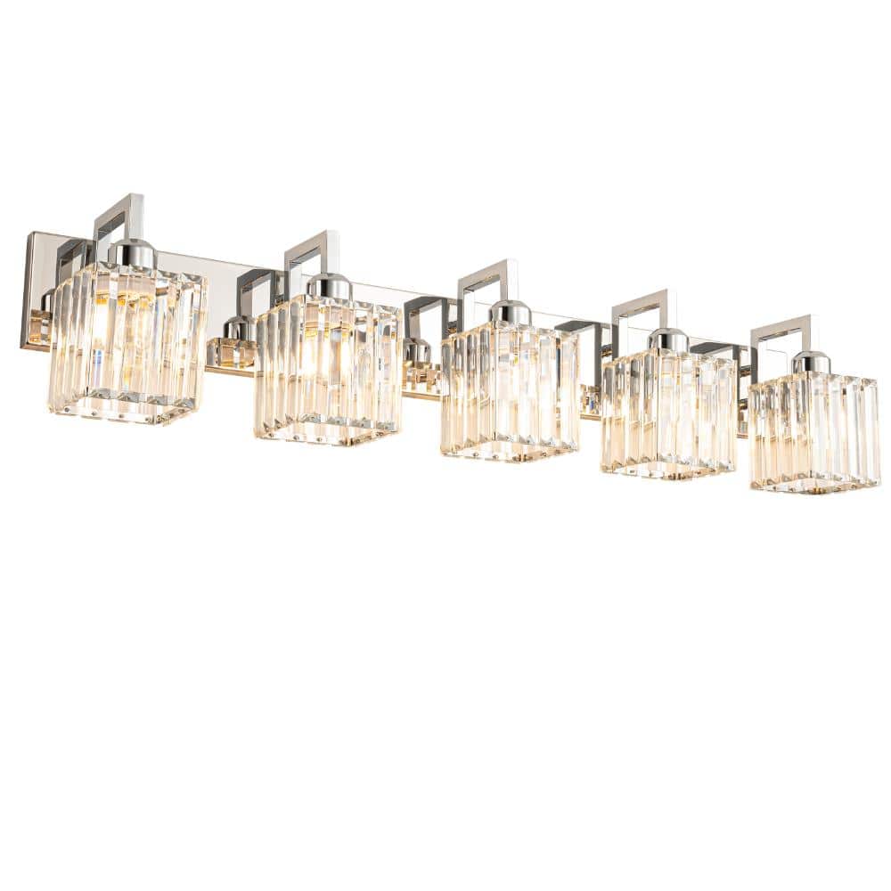 36.22 in.5-Light Chrome Crystal Wall Lamp Vanity Lights  Suitable for Bathroom price history on PriceWatchPro