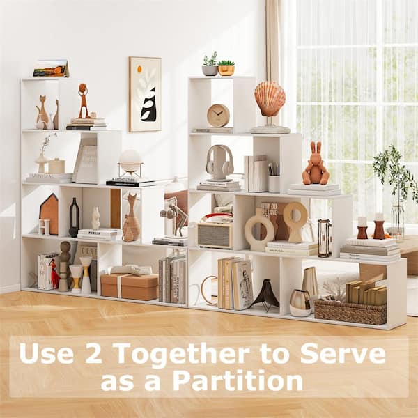 HONEY JOY 2PCS 64 in. Tall White Home Wood 4-tier Ladder Bookcase