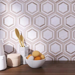 Interspace Beige 10.63 in. x 12.01 in. Hexagon Polished Marble Mosaic Tile (8.9 sq. ft./Case)