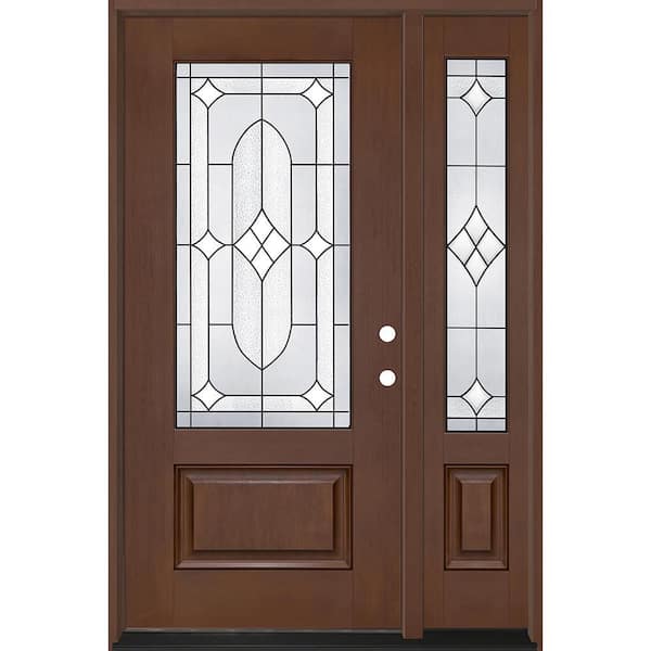 Regency 53 in. x 80 in. 3/4L Axis Glass LHIS Chestnut Mahogany Fiberglass Prehung Front Door w/14in-3/4SL 6-9/16